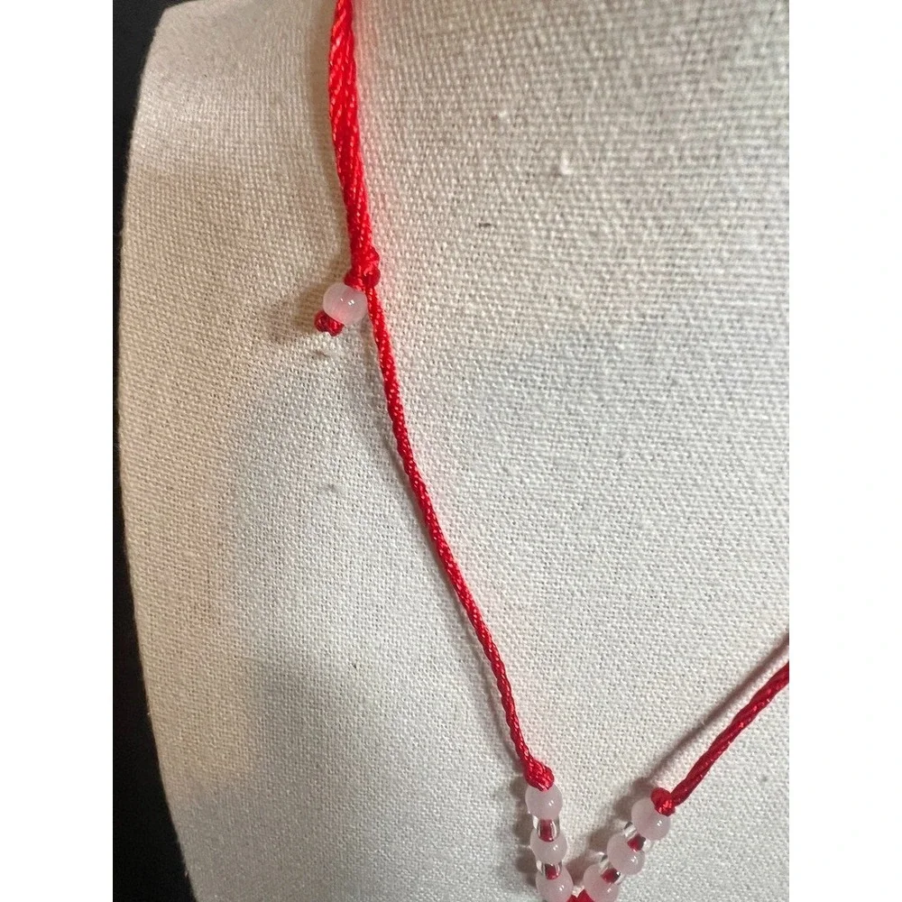 Green Buddha Pendant Necklace Red Cord Meditation Spiritual Jewelry Carved Adjst